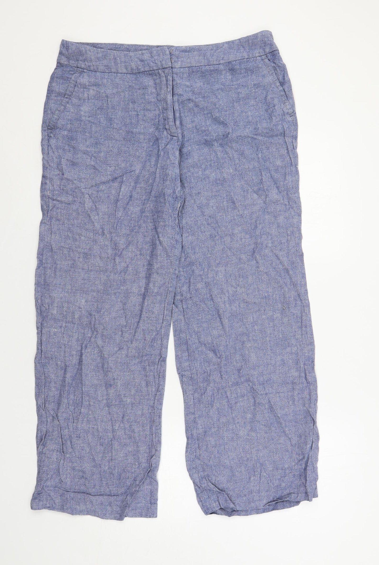 Marks and Spencer Womens Blue Linen Trousers Size 14 L29 in Regular Zip