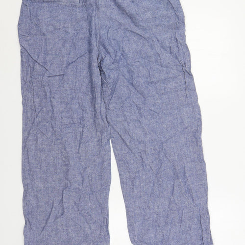 Marks and Spencer Womens Blue Linen Trousers Size 14 L29 in Regular Zip