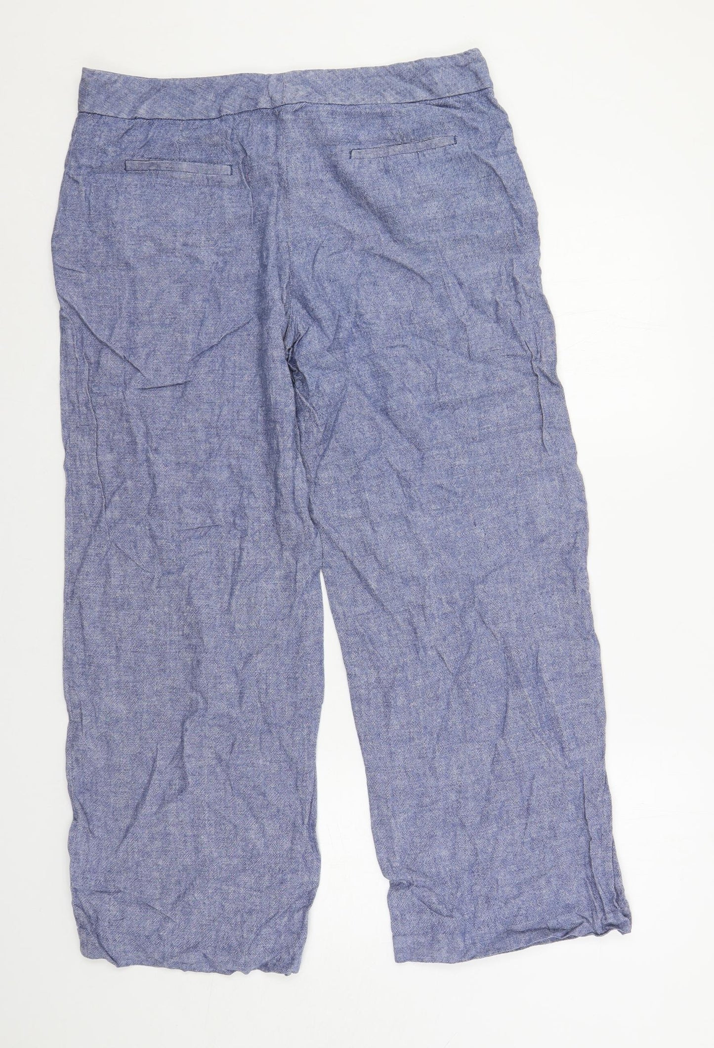 Marks and Spencer Womens Blue Linen Trousers Size 14 L29 in Regular Zip