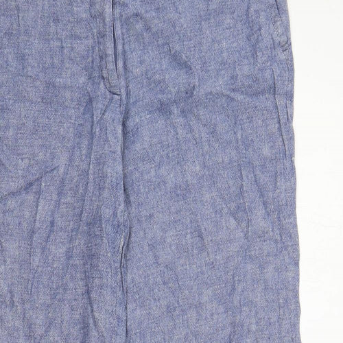 Marks and Spencer Womens Blue Linen Trousers Size 14 L29 in Regular Zip