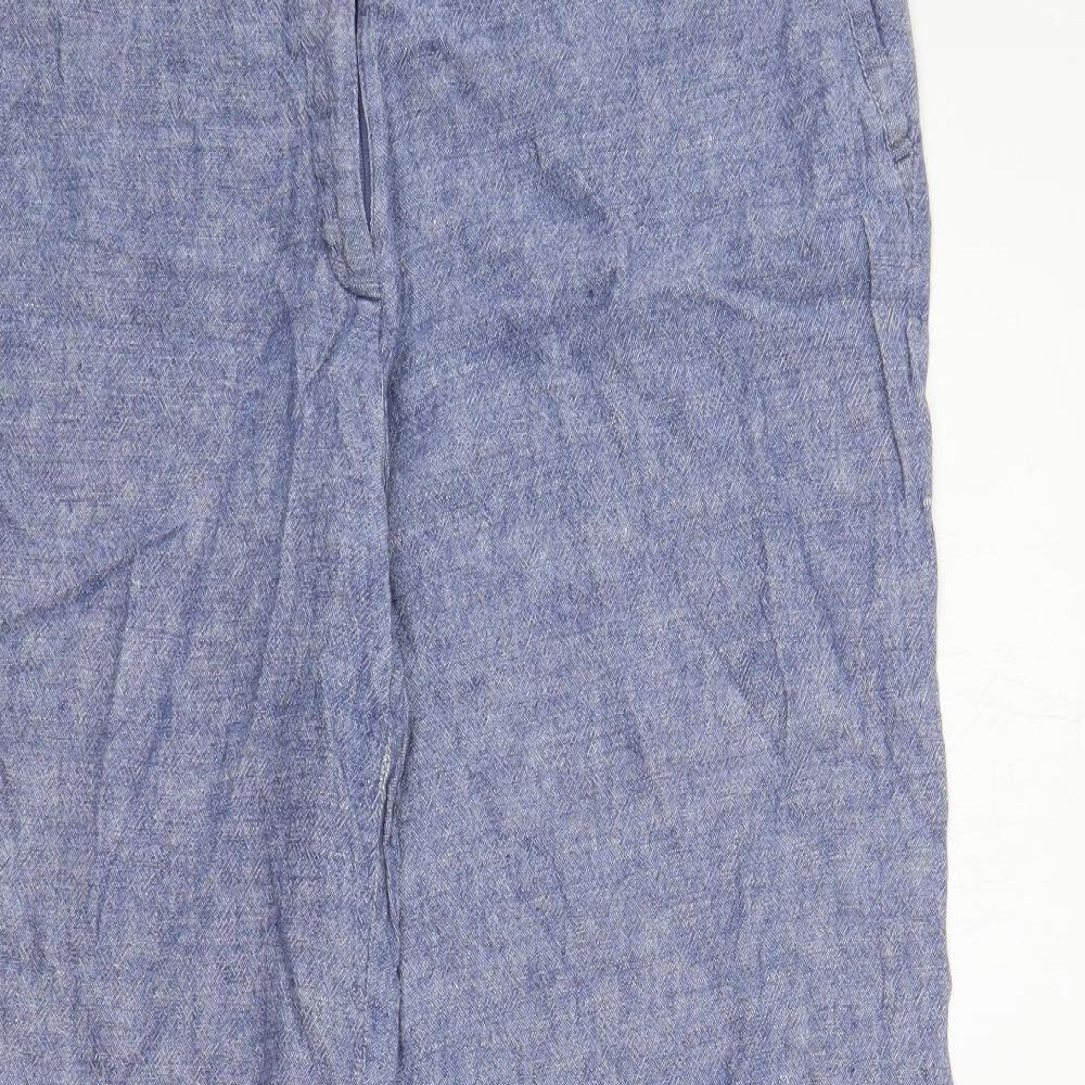 Marks and Spencer Womens Blue Linen Trousers Size 14 L29 in Regular Zip