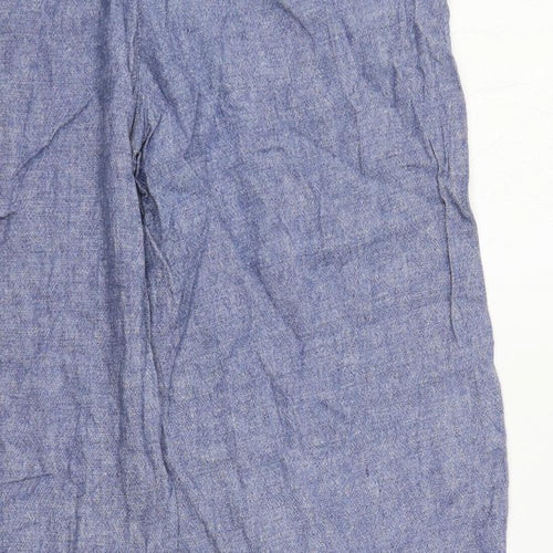 Marks and Spencer Womens Blue Linen Trousers Size 14 L29 in Regular Zip