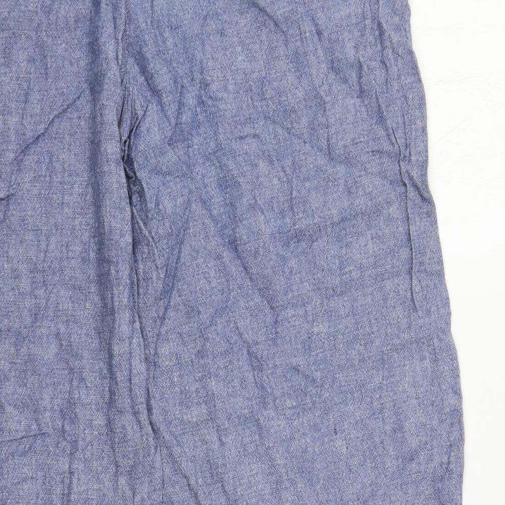 Marks and Spencer Womens Blue Linen Trousers Size 14 L29 in Regular Zip