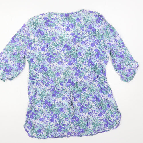 Per Una Womens Blue Floral Cotton Basic Blouse Size 12 V-Neck