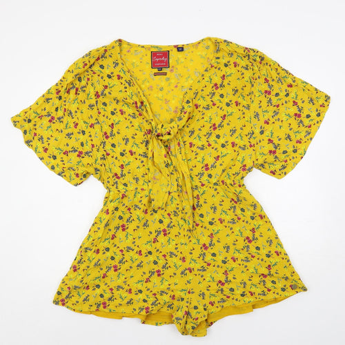 Superdry Womens Yellow Floral Polyester Playsuit One-Piece Size 12 Pullover - Elastic Waist