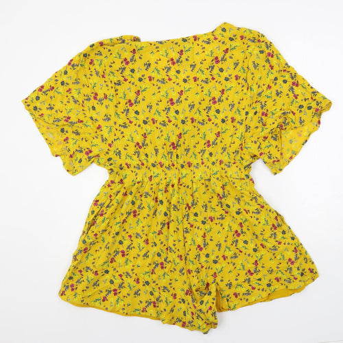 Superdry Womens Yellow Floral Polyester Playsuit One-Piece Size 12 Pullover - Elastic Waist