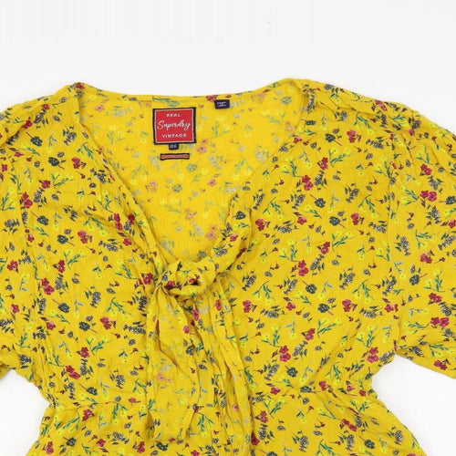 Superdry Womens Yellow Floral Polyester Playsuit One-Piece Size 12 Pullover - Elastic Waist