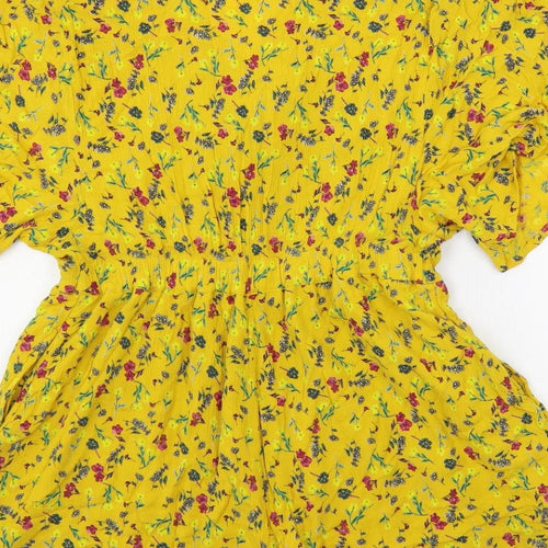 Superdry Womens Yellow Floral Polyester Playsuit One-Piece Size 12 Pullover - Elastic Waist