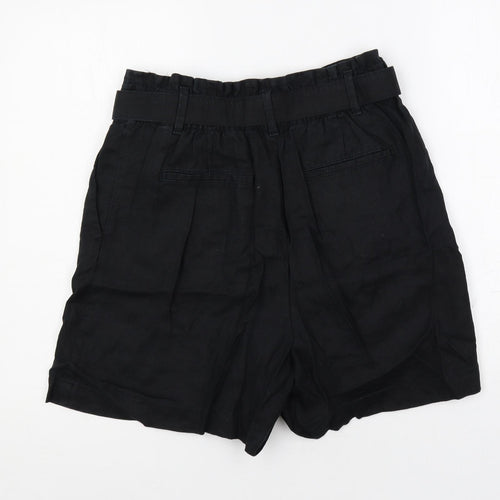 Marks and Spencer Womens Black Linen Basic Shorts Size 14 L5 in Regular Zip - Belted