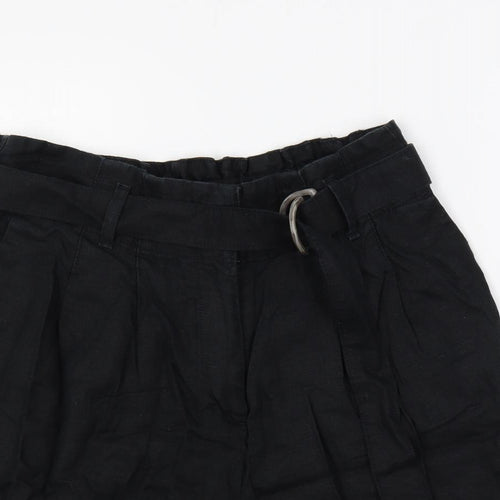 Marks and Spencer Womens Black Linen Basic Shorts Size 14 L5 in Regular Zip - Belted