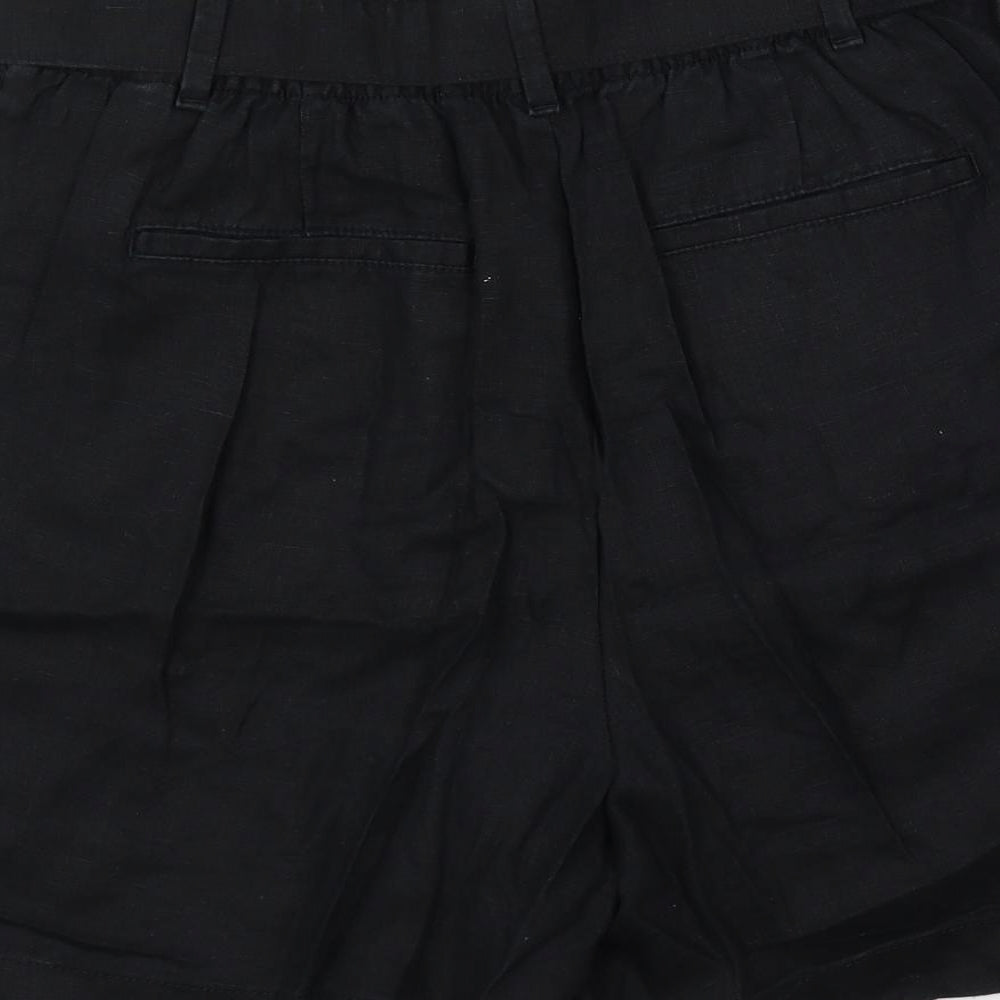 Marks and Spencer Womens Black Linen Basic Shorts Size 14 L5 in Regular Zip - Belted