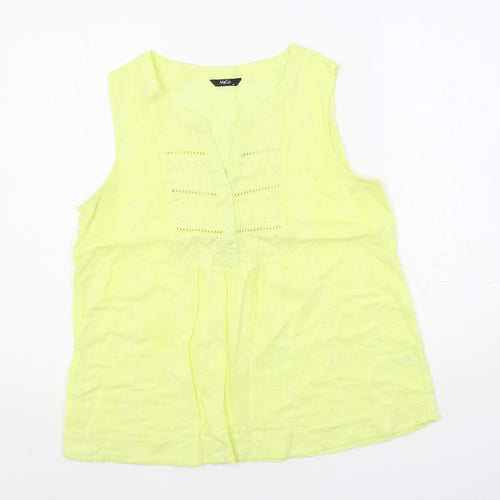 M&Co Womens Yellow Cotton Basic Blouse Size 12 V-Neck - Embroidered