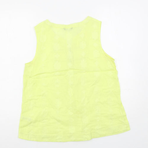 M&Co Womens Yellow Cotton Basic Blouse Size 12 V-Neck - Embroidered