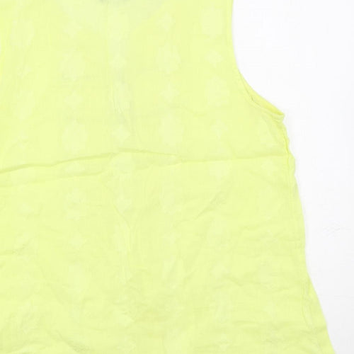 M&Co Womens Yellow Cotton Basic Blouse Size 12 V-Neck - Embroidered