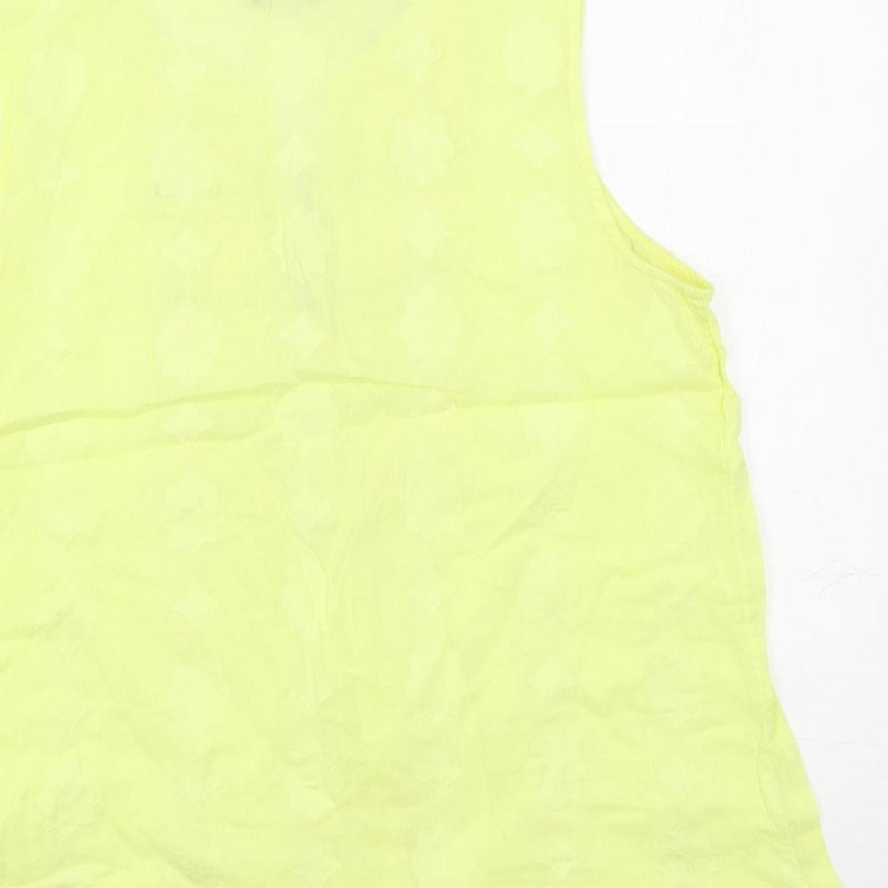 M&Co Womens Yellow Cotton Basic Blouse Size 12 V-Neck - Embroidered