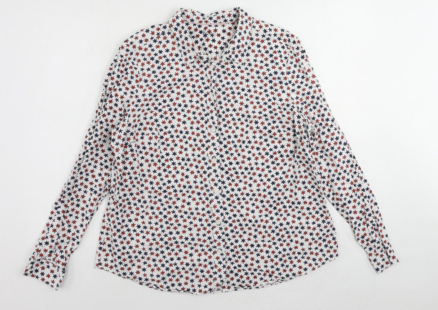 Boden Womens White Floral Cotton Basic Button-Up Size M Collared