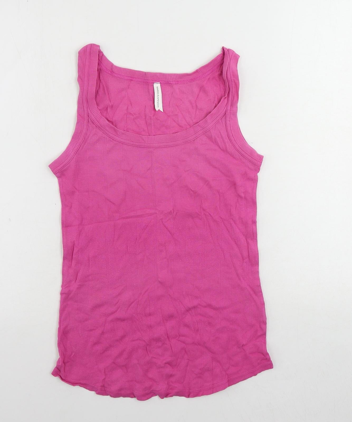 Marks and Spencer Womens Pink Cotton Basic Tank Size 16 Round Neck