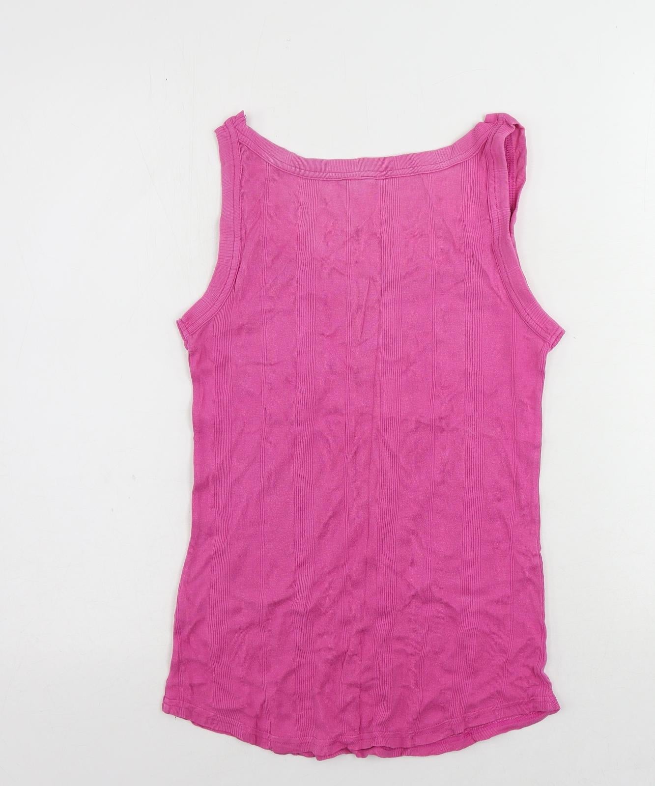 Marks and Spencer Womens Pink Cotton Basic Tank Size 16 Round Neck