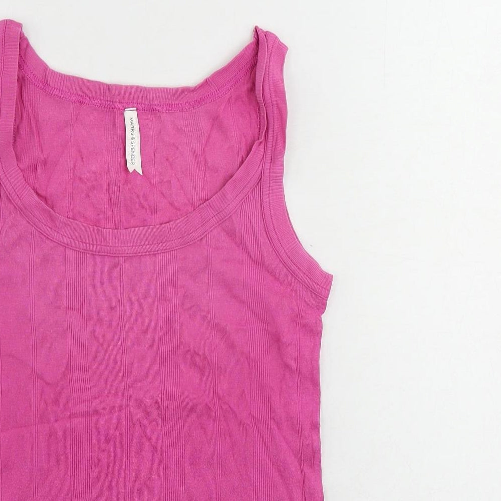 Marks and Spencer Womens Pink Cotton Basic Tank Size 16 Round Neck