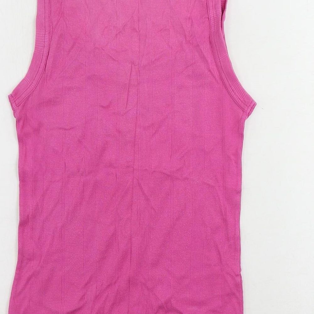 Marks and Spencer Womens Pink Cotton Basic Tank Size 16 Round Neck