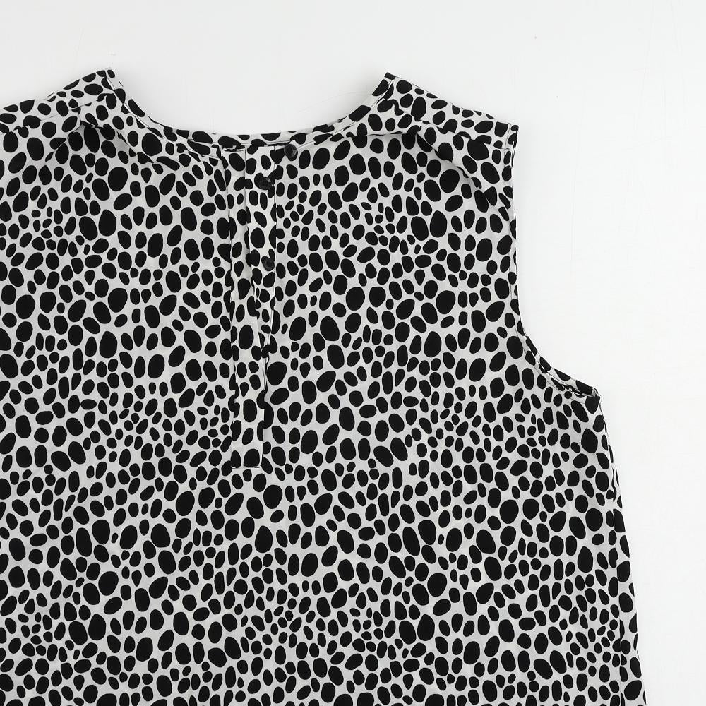 Autograph Womens Black Animal Print Polyester Basic Blouse Size 16 V-Neck