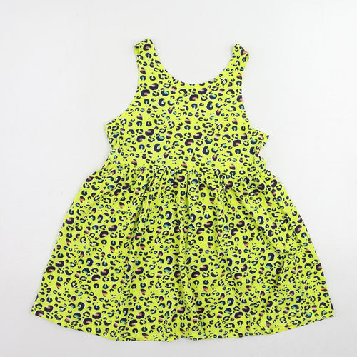 Olly & Molly Girls Yellow Animal Print Cotton Tank Dress Size 10-11 Years Scoop Neck Pullover