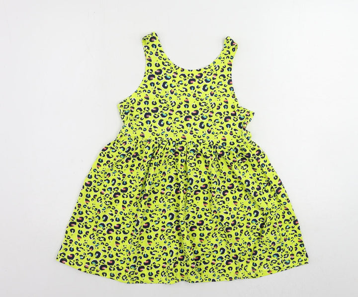 Olly & Molly Girls Yellow Animal Print Cotton Tank Dress Size 10-11 Years Scoop Neck Pullover