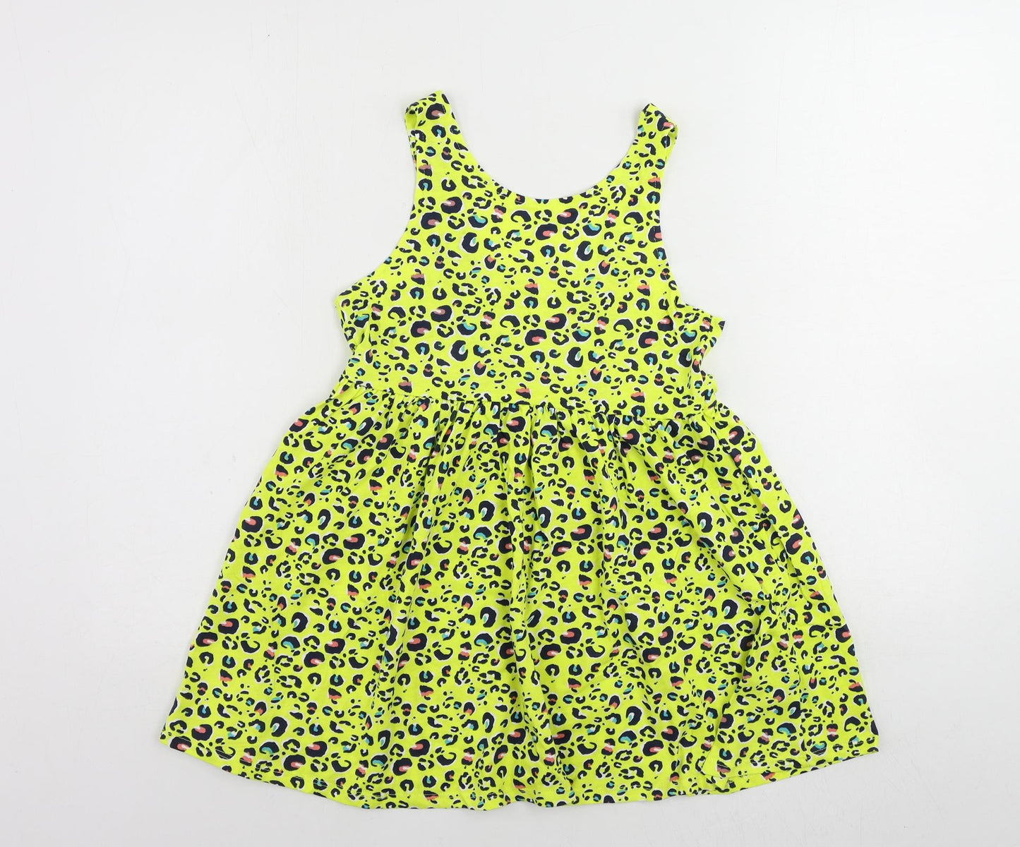 Olly & Molly Girls Yellow Animal Print Cotton Tank Dress Size 10-11 Years Scoop Neck Pullover