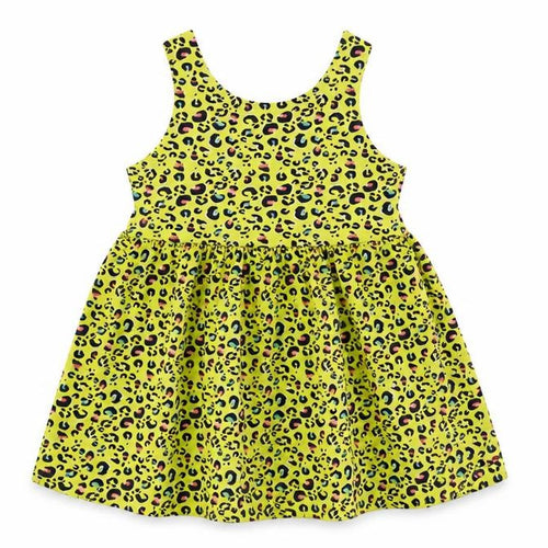 Olly & Molly Girls Yellow Animal Print Cotton Tank Dress Size 10-11 Years Scoop Neck Pullover