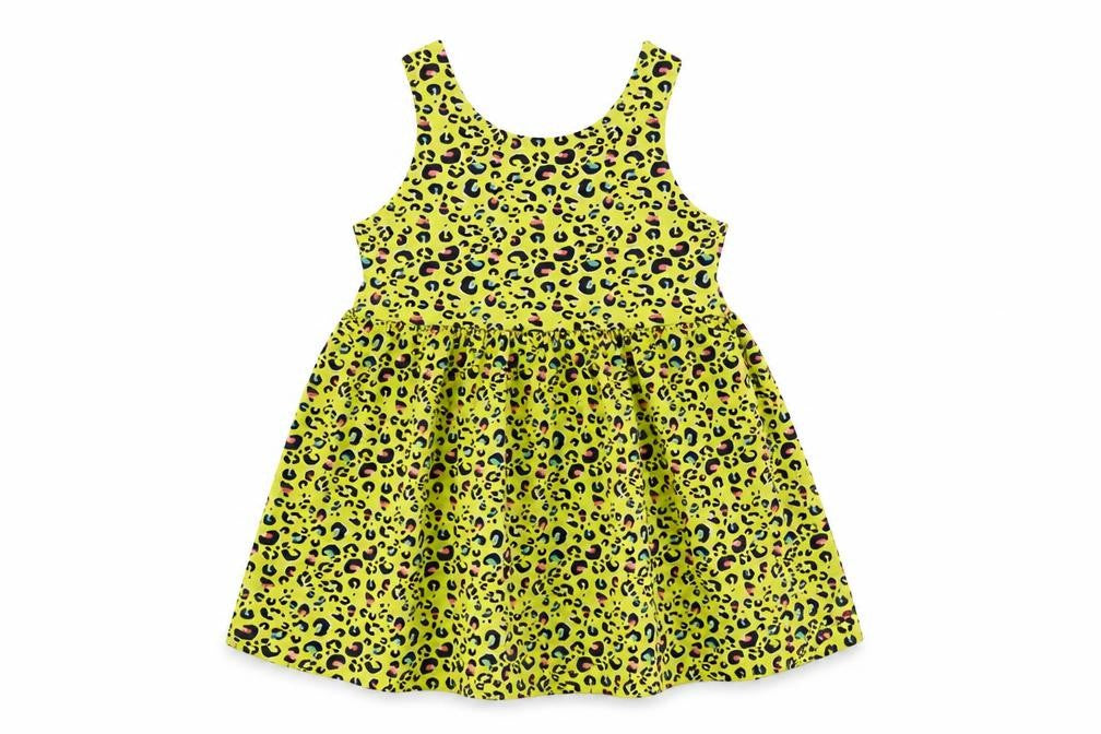Olly & Molly Girls Yellow Animal Print Cotton Tank Dress Size 10-11 Years Scoop Neck Pullover