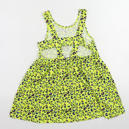 Olly & Molly Girls Yellow Animal Print Cotton Tank Dress Size 10-11 Years Scoop Neck Pullover