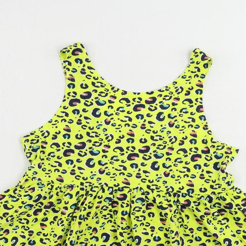 Olly & Molly Girls Yellow Animal Print Cotton Tank Dress Size 10-11 Years Scoop Neck Pullover