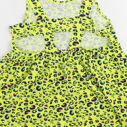 Olly & Molly Girls Yellow Animal Print Cotton Tank Dress Size 10-11 Years Scoop Neck Pullover