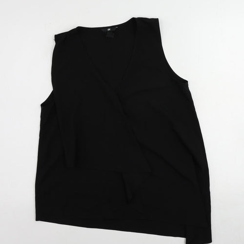 H&M Womens Black Polyester Basic Blouse Size 12 V-Neck - Asymmetric