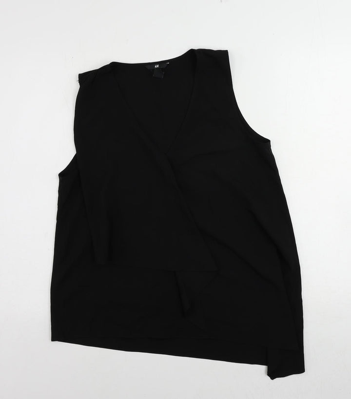 H&M Womens Black Polyester Basic Blouse Size 12 V-Neck - Asymmetric