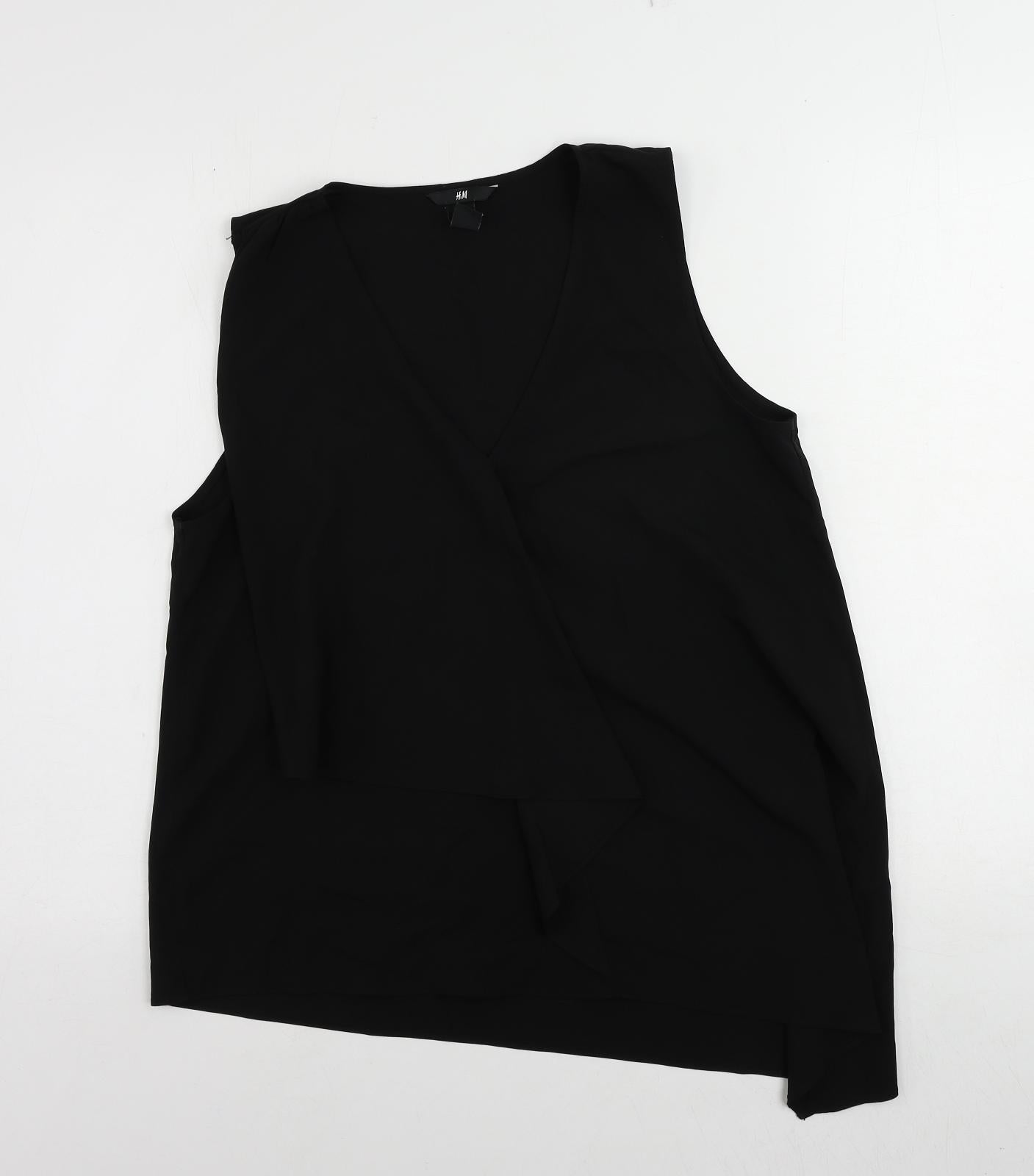 H&M Womens Black Polyester Basic Blouse Size 12 V-Neck - Asymmetric
