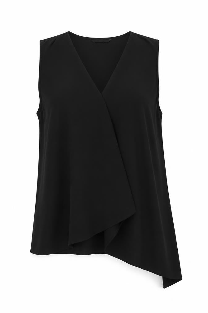 Front view of H&M women’s black polyester basic blouse, size UK 12, v-neck - asymmetric