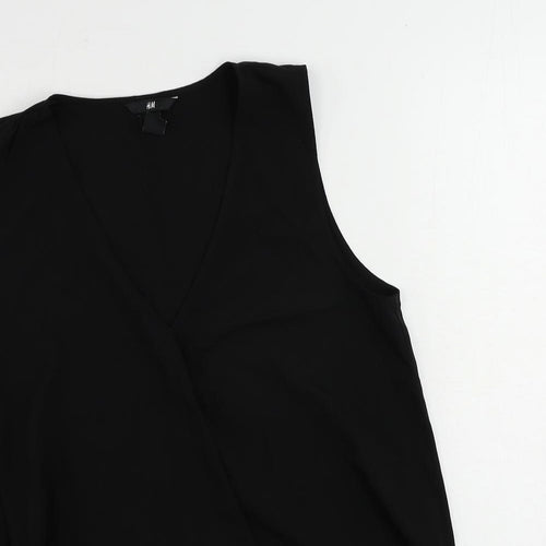 H&M Womens Black Polyester Basic Blouse Size 12 V-Neck - Asymmetric