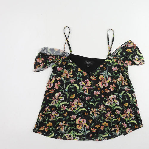 Topshop Womens Black Floral Polyester Basic Blouse Size 8 Off the Shoulder