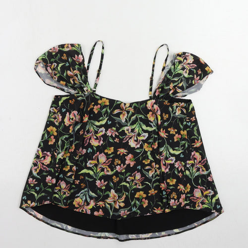 Topshop Womens Black Floral Polyester Basic Blouse Size 8 Off the Shoulder