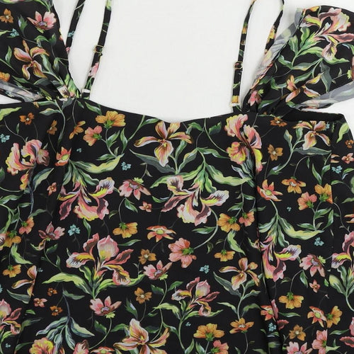Topshop Womens Black Floral Polyester Basic Blouse Size 8 Off the Shoulder