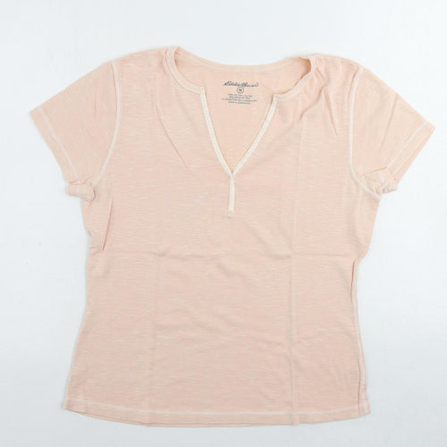 Eddie Bauer Womens Pink Cotton Basic T-Shirt Size M V-Neck