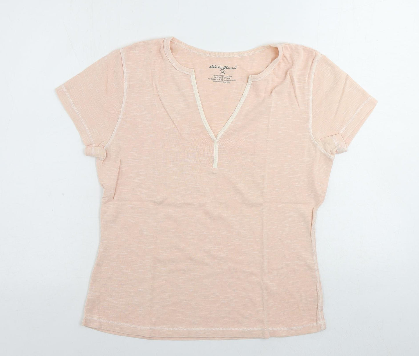 Eddie Bauer Womens Pink Cotton Basic T-Shirt Size M V-Neck