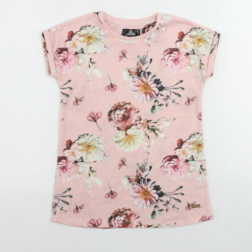Firetrap Girls Pink Floral Polyester Pullover T-Shirt Size 9-10 Years Crew Neck Pullover