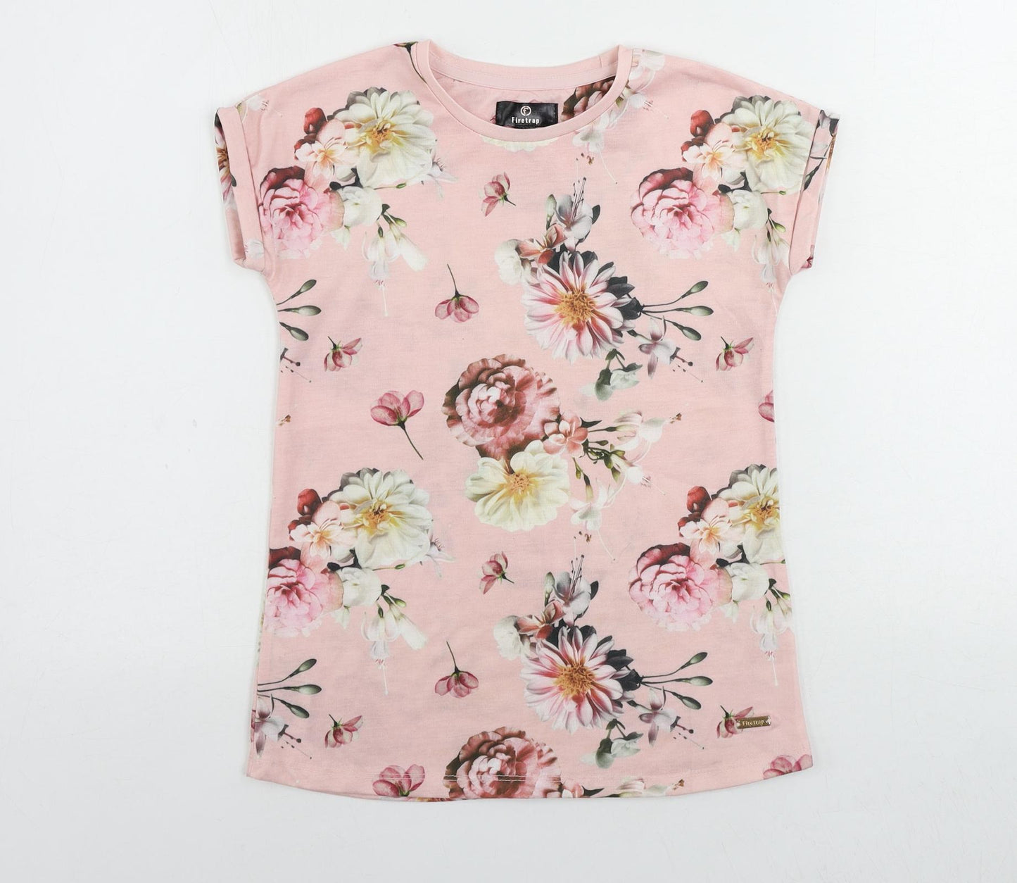 Firetrap Girls Pink Floral Polyester Pullover T-Shirt Size 9-10 Years Crew Neck Pullover