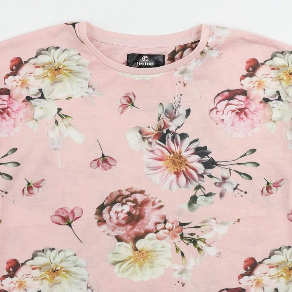 Firetrap Girls Pink Floral Polyester Pullover T-Shirt Size 9-10 Years Crew Neck Pullover