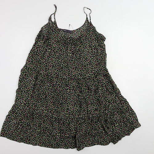 Marks and Spencer Womens Black Floral Viscose Slip Dress Size 14 Scoop Neck Pullover