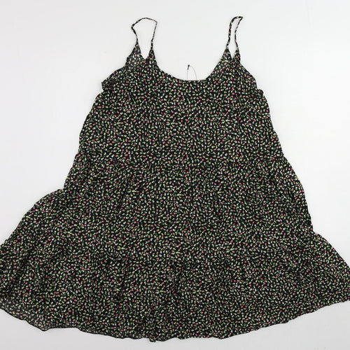 Marks and Spencer Womens Black Floral Viscose Slip Dress Size 14 Scoop Neck Pullover