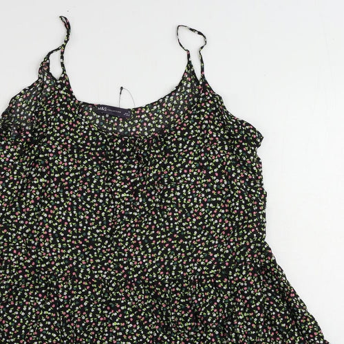 Marks and Spencer Womens Black Floral Viscose Slip Dress Size 14 Scoop Neck Pullover