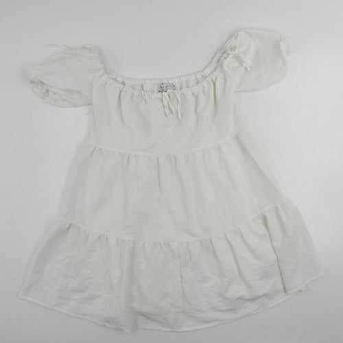 In the Style Womens White Polyester Mini Size 10 Off the Shoulder Pullover